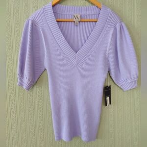 WORTHINGTON V-Neck Shirt Sleeve Sweater Lavender Purple Cozy Casual
